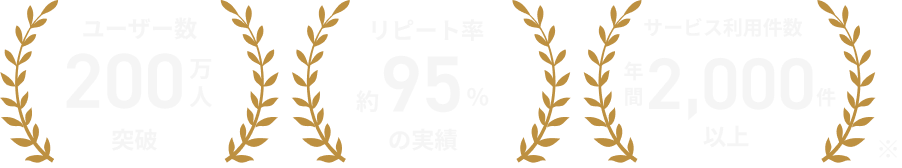 ユーザー数200万人突破 リピート率95%の実績 サービス利用件数年間2,000件以上